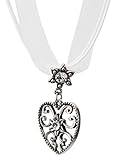Trachtenkette Alpensonne Herz und Edelweiss Anhänger mit Strass - Trachtenschmuck Kette für Dirndl und Lederhose (Weiss)