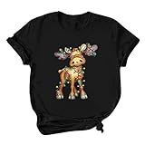 RKaixuni Damen Weihnachtsshirt Kawaii Rentier Kurzarm Crop Tops Teenager Mädchen Weihnachts TShirt Sweatshirt Weißes Vintage Weihnachtspullover Baumwolle Christmas Sommer S