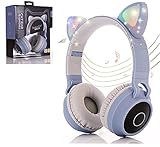 Katzenohr Kinderkopfhörer, Faltbar Kabellos Bluetooth-Kopfhörer mit Mikrofon, Over-Ear Stereo Kopfhörer mit LED Katzenohren Licht, Unterstützung für Micro SD/TF, für Handy Tablet PC TV O
