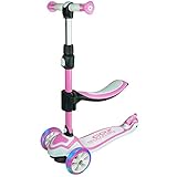 Cox Swain 2in1 Kinder Scooter TRIKY mit Leuchtrollen und Sitz, Color: Pink