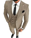 MoranX Herren Anzüge Slim Fit 3 Teilig Wolle Tweed Smoking Hochzeit Anzug Bräutigam Jacke Weste Hose Business(Braun,110)