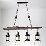 Retro Pendelleuchte Vintage Industrielle Kronleuchter E27 Höhenverstellbar Holz Hängelampe Glas Lampenschirm Loft Bar Hängeleuchte Wohnzimmer Esszimmer Schlafzimmer Dekoration Rustikal Deck