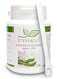 STEVIAGO Stevia Pulver (Steviosid) Extrakt aus 100% Stevia, davon min. 97% Reb-A, 25g, mit Dosierlö