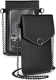 moex Handytasche zum Umhängen für alle HTC Modelle - Kleine Handtasche Damen mit separatem Handyfach und Sichtfenster - Crossbody Tasche, Schw