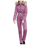 Mymyguoe Outdoor Jumpsuit Langer Overall mit Kapuze Einteiliger Skioverall Winter Warme Schnee Skifahren Sätze Reißverschluss Skianzüge Wasserdicht für D