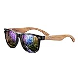 GREENTREEN Amexi Herren Damen Polarisierte Sonnenbrille, Unisex Holz/Bambus Sonnenbrille, UV400 (Blau)