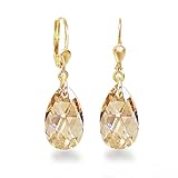 Schöner-SD, Vergoldete Ohrringe mit 16mm Swarovski® Kristall Tropfen Crystal Golden Shadow mit Schmuckbox