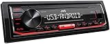 JVC KD-X162 USB-Autoradio mit RDS (Hochleistungstuner, MP3, WMA, FLAC, AUX-Eingang, Android Music Control, Bass Boost, 4x50 Watt, Rot) Schw