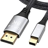 Mini DisplayPort auf DisplayPort (DP) 2M 1.4 8K Kabel unterstützen Bi-direktionale Übertragung, UHD 8K (7680X4320) @60Hz /4K @144Hz, Breitbandrate bis zu 32,4 Gbps DP auf Mini DP Kab