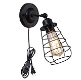 Industrial Vintage Wandleuchte mit 1.5 m Kabel,Retro Schwarz Wandlampe mit Schalter und Stecker,E27×1 Innen Wandleuchte 180° Schwenkbar,für Wohnzimmer Flur Loft Nachttisch Korridor S