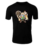 Alfa Romeo Ice Age Scrat T-Shirt Logo Clipart Herren CAR Auto Tee TOP SCHWARZ WEIß Short Sleeves Present Christmas (L, Schwarz)