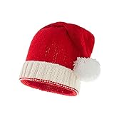 Herbests Gestrickte Weihnachtsmütze für Erwachsene Kinder,Warme Winter Rot Weiß Nikolausmütze mit Bommeln Santa Cosplay Kostüm Unisex Geschenk, Hut für Weihnachtsfeier Neujahr Mottoparty Erw