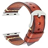 AFVE Accessoires for Apple Armbands ansehen 44mm 42mm 40mm 38mm Serie 7 6 5 4 3 2 1 SE. Armbänder ansehen (Color : Natural Brown-Silver, Size : 42mm)