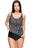 Octopus Oversize Tankini Set mit High Waist Slip 2tlg. Badeanzug Gr. 40 – 50 f5493 Farbe: G(1382)-S9(sw) Tankini Grau meliert, High Waist Slip Schwarz, Gr. 46