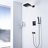 ZJN-JN In-Wand Dusche Thermostat Schwarz Set Booster Cascade Top Copper Dusche Wasserhahn Duschsystem 3 Modi Feste Duschköpfe Spray Duschsy