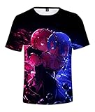 Syqiya Herren Damen Anime Different World from Zero Remu Ramu Kurzarm T-Shirt 3D Bluse Hemd Tee Shirt Top Cosplay Kostüm Schwarz 4XL (Chest 130cm)