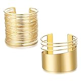 Adramata 2 Stück Armband Damen Manschette Armreif Set für Frauen öffnen breite Draht Armbänder einstellbar Gold versilb
