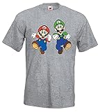 Herren T-Shirt Modell Mario & Luigi - Grau-Meliert M