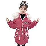 SXSHUN Winterjacke Mädchen Kinder Daunenmantel Warme Verdicken Steppjacke mit Kapuze Winter Parka mädchen Outerwear Stickerei Prinzessinnen Stil, Rot, 152-158, (Größenetikett:160)