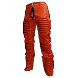 UbAli Herren-Cargohose aus echtem Leder, robust, mit Pultmuster, Bluf, Schwarz , Bundweite: 91 cm, beinlänge: 76 cm (36 W / 30 L)