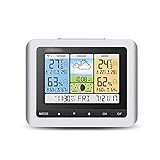 DBOATB Wecker mit Wetterstationen Wireless Home Thermometer Feuchtigkeitsmesser USB Outdoor Vorhersage Sensor Uhr Digitale Wetterstation Weiße Farbe Großes Display