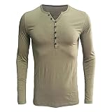 Freizeithemden Herren V-Ausschnitt Urban Jugend Langarm Klassisch Einfarbig Herren Base Shirt Slim Fit Stretch Dünnschliff Wicking Breathable Herren Henley Hemd F-Army Green S