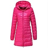 JGSDJWIAS Herbst Winter Frauen Ente Downs Jacke Slim Parkas Damen Mantel Lange Kapuze Plus Größe Ultraleichte Oberbekleidung (Color : Rose red, Size : L)