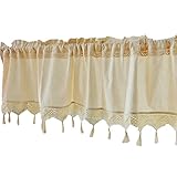 SMYORR Vintage Cafe Quaste Vorhänge Baumwolle Leinen Kurzgardine Landhausstil Häkeln Küchen Vorhang Scheibengardinen / 1 PCS / W120xH30