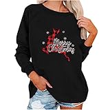 Weihnachtspullover Damen Sweatshirt mit Kariertem Elch Rentier Print Bluse Tunika mit Merry Christmas Schriftzug Weihnachten Bequemes Langarmshirt Oberteile Herbst Winter Sportbekleidung