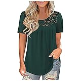 Damenmode Spitze Solid Splicing O-Neck Kurzarm T-Shirt Bluse Tops Wanderbluse Damen Teenager-Ob