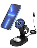 4 in 1 Induktive Ladestation, techextra Kabelloses Ladegerät für i-Phone, iWatch, TWS, Mag-Safe Wireless Charger mit Nachtlicht Kompatibel mit i-Phone 12/Pro/ProMax/ i-Phone13/Pro, iWatch,