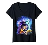 Damen Cat Cats Astronaut Essen Pizza Taco Lustige Weltraumgalaxie T-Shirt mit V