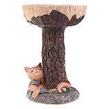 ABBY -J Baumstumpf Katze Statue Vogelfutterhaus Harz Ornament Outdoor Garten Statue Dekoration Garten Harz O