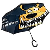 Umgekehrter Regenschirm mit C-förmigem Griff, Anti-UV-Schutz, wasserdicht, winddicht, gerader Regenschirm für Auto, Regen, Outdoor, lustige Cartoon-Hunde-Geburtstagsk