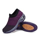 Mishansha Damen Slip on Air Sportschuhe Mesh Walkingschuhe Frauen Schuhe Bequeme Laufschuhe Outdoor Turnschuhe Joggen Atmungsaktive Freizeitschuhe Fitnessschuhe Violett A, Gr.38 EU
