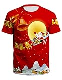 WBYFDC Weihnachtsjugend Kurzarm-t-Shirt 3D-Druck Herren Damen Weihnachtsmann-Hemd Outdoor Casual L
