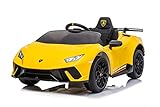 Elektro Kinderauto Lamborghini Huracan - lizenziert - 12V Akku, 2 Motoren- 2,4Ghz Fernsteuerung, MP3, Ledersitz+Eva (Gelb)