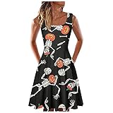 MOKBAY Halloween Kleid Frauen Casual Printed Fashion O-Ausschnitt ärmelloses A-Linie Kleid Halloween Kostüme Partner Nudeln Halloween Kostüm Arzt Zähne Kostüme Damen Narben Hallow