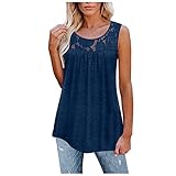 Minenany Tank Top Damen Sommer Rundhalsausschnitt Lässig Tshirt Lang Spitze Tanktop Bequem Oberteile Frauen Ärmellos Elegant Leicht Tops Weste Blusenshirt Sommerb