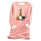 VICIKON Halloween Kostüm Damen mit Halloween-Zwergen-Print Frauen Beiläufig Basic Rundhals Langarmshirt Cute Sweater Damen Sweatshirt Pulli Sweater Oberteil Sweatjacke Schneemann Karneval Kostü