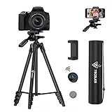 Leichter Stativ 55-Zoll-, Reise- / Video- / Telefon- / Kamera-Stativständer mit Bluetooth-Fernbedienung, Telefonclip, Tragetasche und Ersatzakku für Reisen/YouTube-Video/Fotografie/Vlog