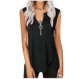 Damen Tanktop mit V-Ausschnitt Solide Unregelmäßiges Patchwork T-Shirt mit Reißverschluss Sommer Lockeres Freizeit Top Elegantes Vintage Arbeits Hemd Oberteile B