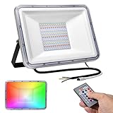 RGB Strahler 100W, RGB LED Strahler Außen mit Fernbedienung, 16 Farben 4 Modi RGB LED Fluter Flutlichtstrahler, IP67 Wasserdicht LED Flutlicht Außenstrahler für Garten Hof Weihnachten Halloween Party