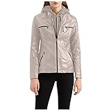 SumLeiter Damen Lederjacke slim fit Bikerjacke Herbst Winter Motorrad Jacke Kunstleder Bomberjacke Female Kunstlederjacke mit Reißverschluss Kapuzen Übergangsjacke Classic Outdoorjacke Outw