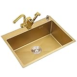 JPSHBA Kitchen Sink Bathroom Sinks Stainless Steel Golden Embedded Small Sink Single Sink 20 inch Undermount Workstation Kitchen Sink,Farmhouse Kitchen Sink