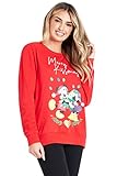 Disney Weihnachtspullover Damen, Mickey Mouse und Minnie Mouse Christmas Sweater Damen Pullover (Rot, M)