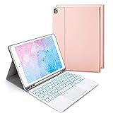 Beleuchtete Tastatur Hülle mit Touchpad kompatibel mit iPad 10,2 2021/2020/2019 (9./8./7. Gen),iPad Air 3, iPad Pro 10,5 Zoll, Abnehmbare Bluetooth QWERTZ Tastatur mit Schutzhülle/Trackpad,Rosag