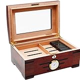 XBR Mini Humidor für Reisen,Zigarren Humidor Massivholz Atmungsaktives Messgerät Tragbarer Zigarren Humidor – Zigarrenaufbewahrungsbox mit Messgerät und Luftbefeuchter für die Zigarrenlagerung