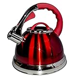 3,5 l Flötenkessel für die Küche, Edelstahl, robust und langlebig, für Elektro, Heizplatte, Gas, Induktion, Ofen, Herd, Landhausleben, Nostalgie, Periode Living (rot)