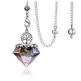CrystalTears Chakra Steine Pendel Edelstein Lebensbaum Hexagon Harz Trommelsteine Anhänger mit Alter Silber Kette für Divination Reiki Heilung Meditation Schmuck